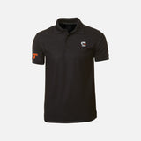 Polo à manches courtes OGIO OG101 TD en coton bleu, détail du col et logo brodé sur la poitrine.