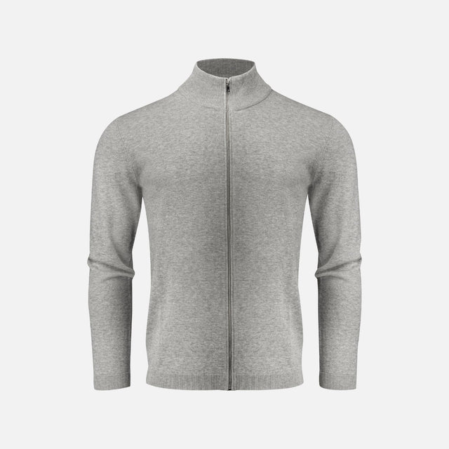 Veste en tricot zippée pour homme James Harvest Ashland, vêtement chaud et confortable, couleur gris clair, portée décontractée.