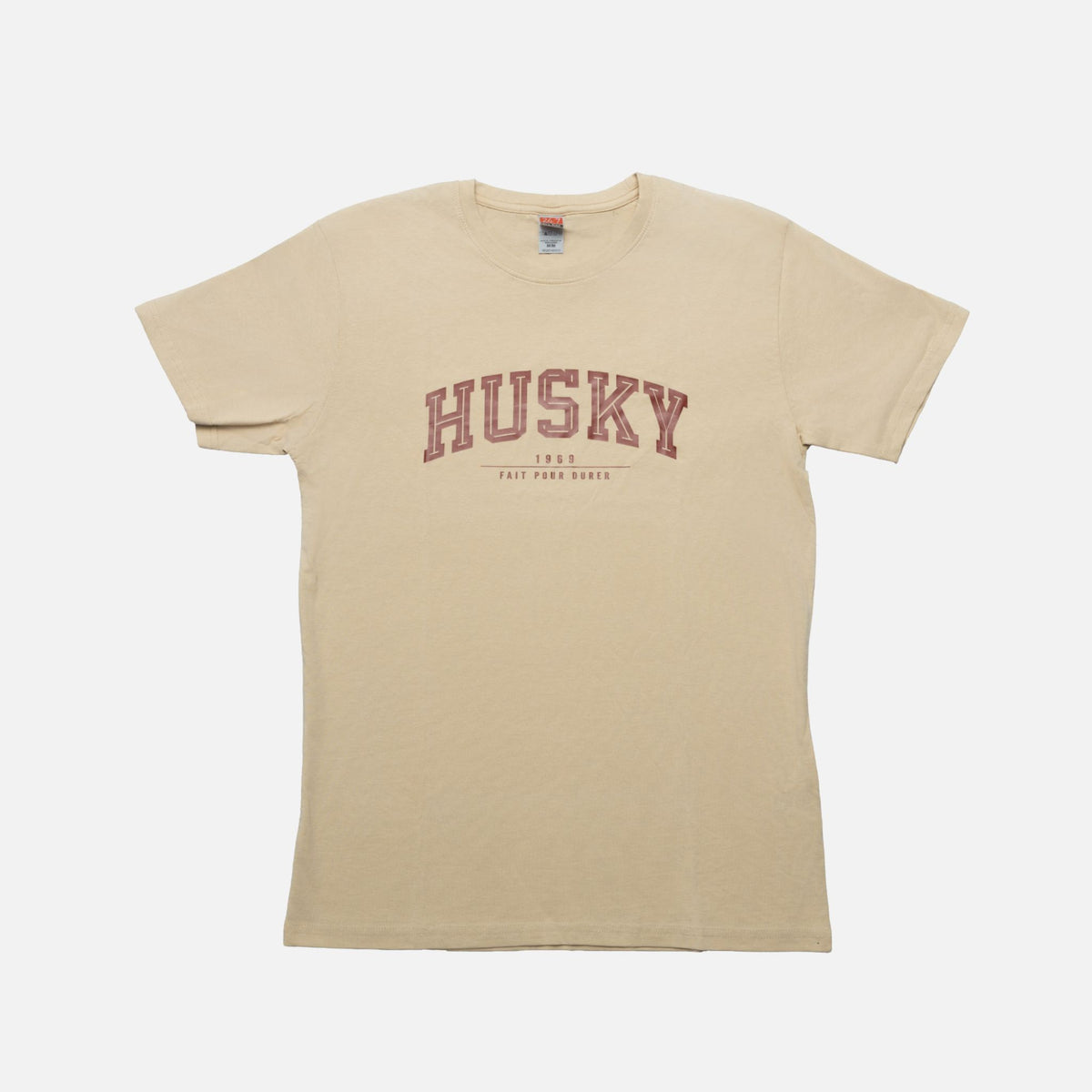 T-shirt L'Essentiel de la collection HUSKY, vêtement pour homme ou femme, en coton blanc avec logo HUSKY visible.