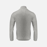 Gilet zippé en tricot pour homme James Harvest Ashland, veste classique en laine gris clair, porté sur un mannequin.