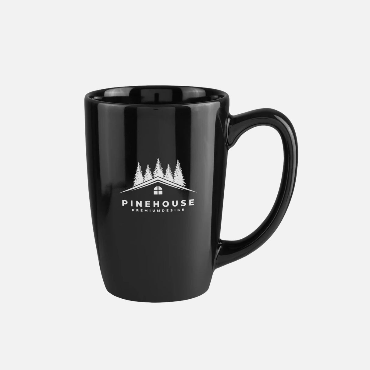Tasse à café noire HPG Ortiz 416ml, accessoire personnalisé avec design Débco, idéale pour boissons chaudes.