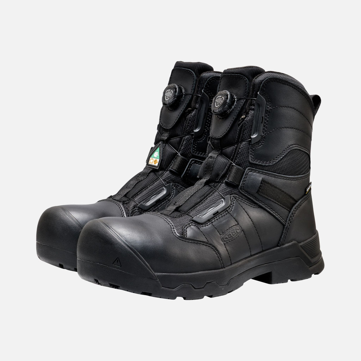 Bottes de travail imperméables Keen Oshawa 8 pouces, noir, protection CSA, robustes pour le travail en extérieur.
