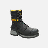 Bottes de travail Caterpillar de 8 pouces, imperméables et stables, noir, conçues pour la sécurité sur les chantiers.
