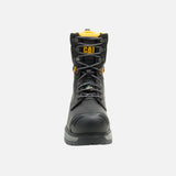 Bottes de travail noires Caterpillar 8 pouces, imperméables et stables, conçues pour l'excavation et les travaux lourds.