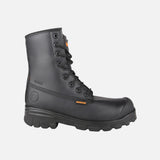 Bottes de travail STC noires avec embout d'acier, conçues pour le confort et la durabilité en milieu professionnel.