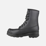 Bottes de travail STC noires avec embout d'acier et semelle résistante pour un confort durable.