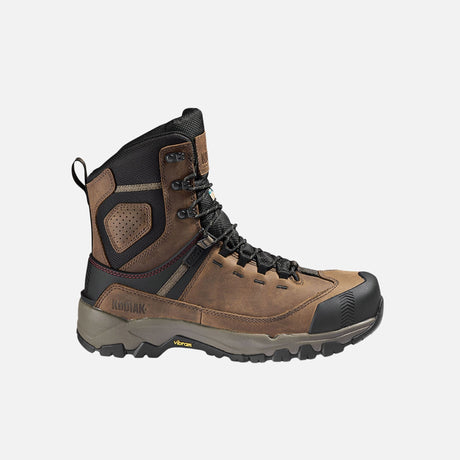 Bottes de travail Kodiak Quest Bound 8 pouces, imperméables, en cuir brun, avec protection durable et confort pour le travail.