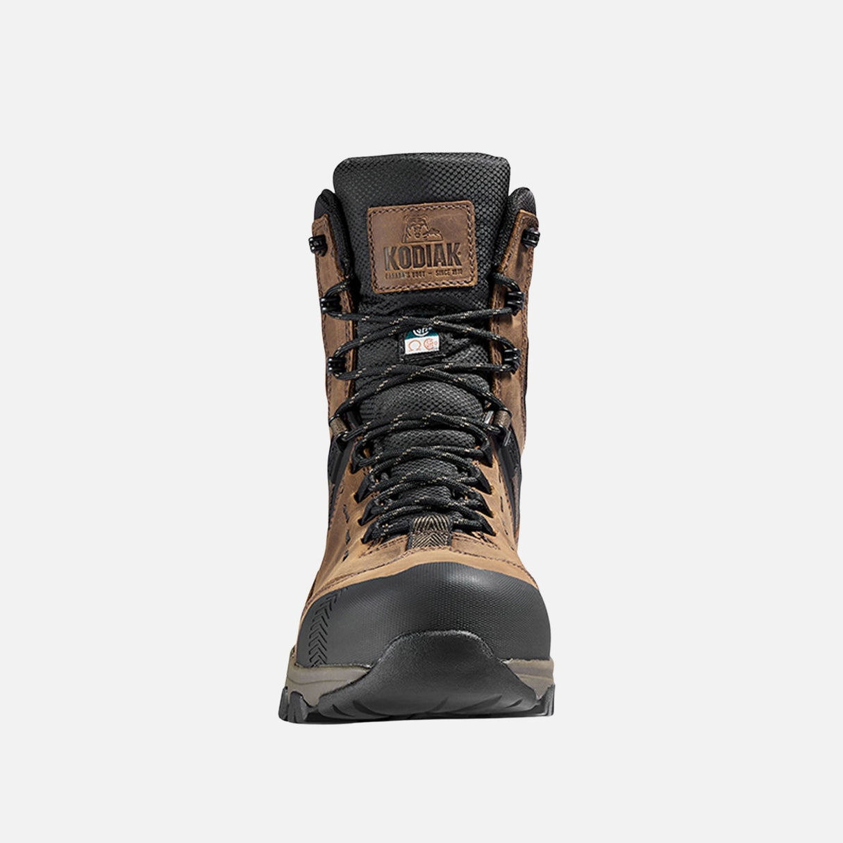Bottes de travail imperméables Kodiak Quest Bound 8 pouces, en cuir brun, offrant protection et confort durable.