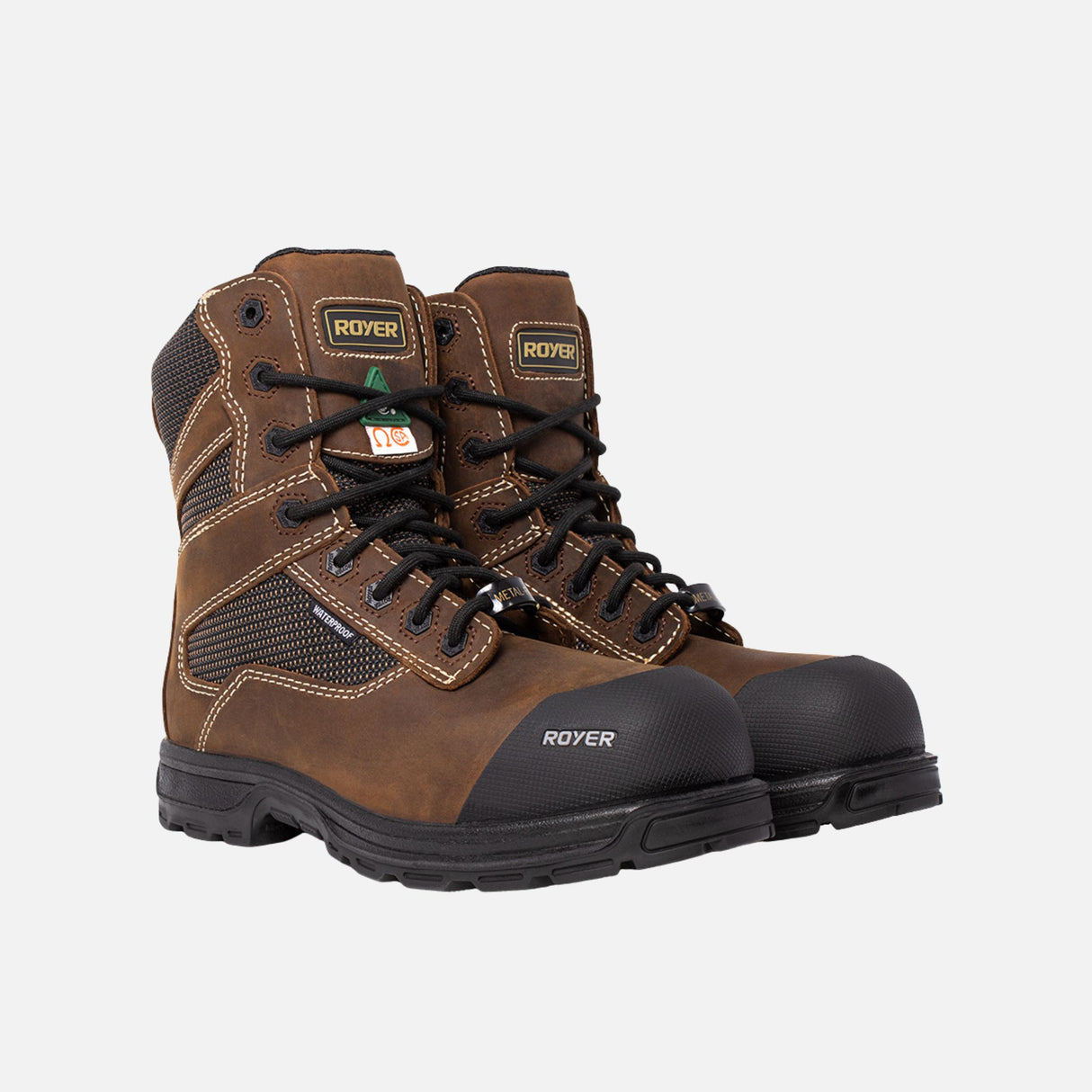 Bottes de travail imperméables et légères de la marque Boutique Husky, modèle 8 pouces, couleur brun, vue de face.