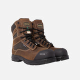 Bottes de travail imperméables et légères de la marque Boutique Husky, modèle 8 pouces, couleur brun, vue de face.