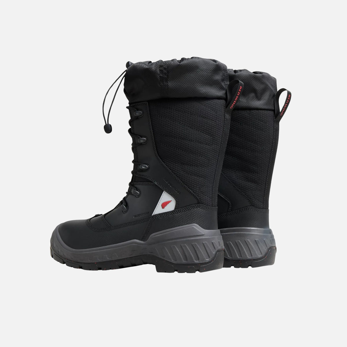 Bottes de travail d’hiver Red Wing, imperméables et protection CSA, en cuir noir, adaptées pour froid et conditions humides.