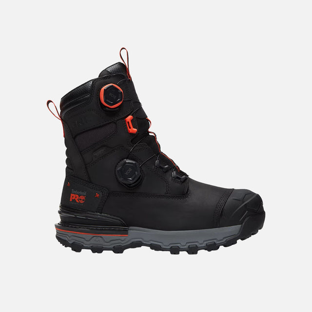 Bottes de travail imperméables Timberland BOA, 8 pouces, noires, avec embout composite et design confortable.