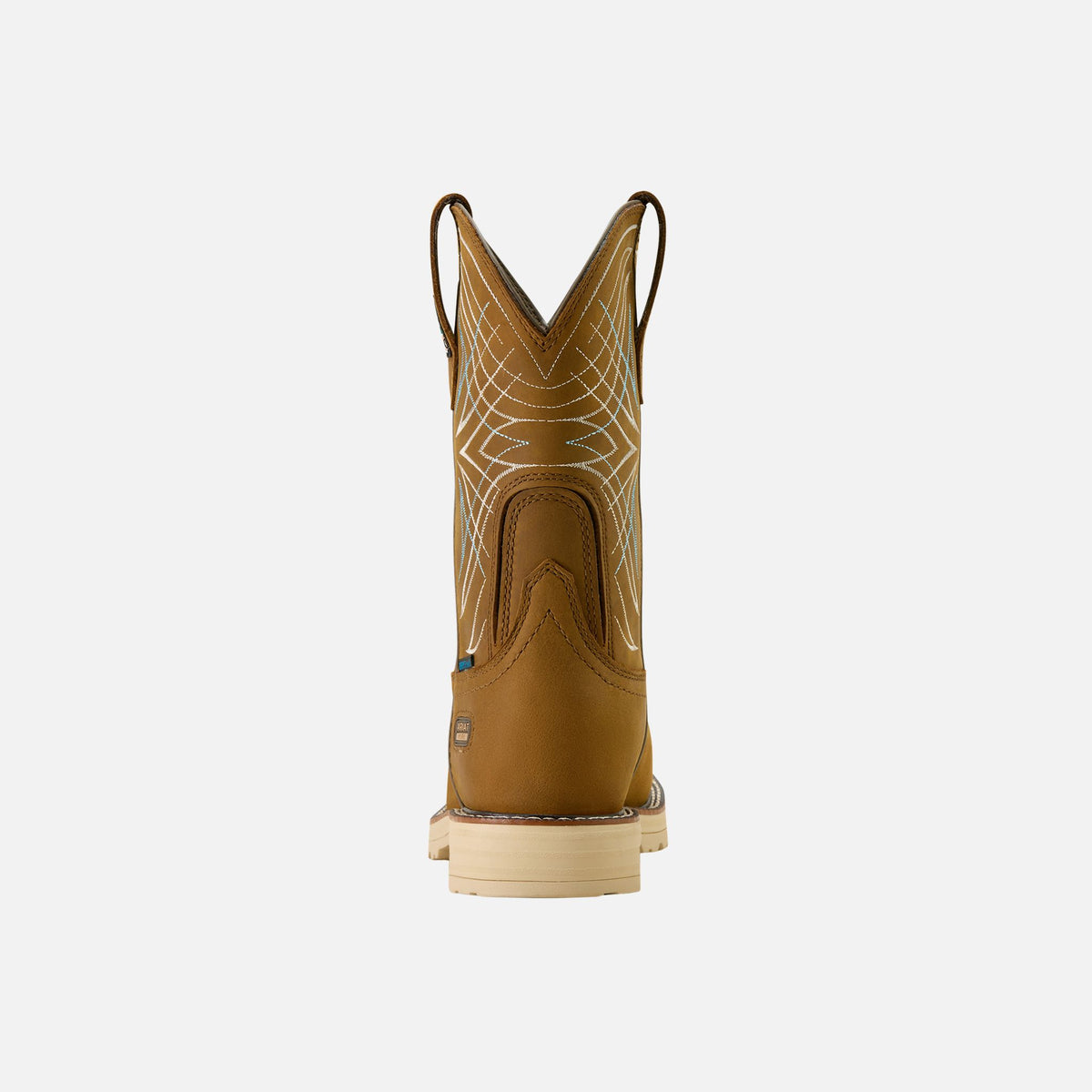 Bottes de travail pour femme Ariat en brun, imperméables, confortables, conçues pour le travail et les activités extérieures.