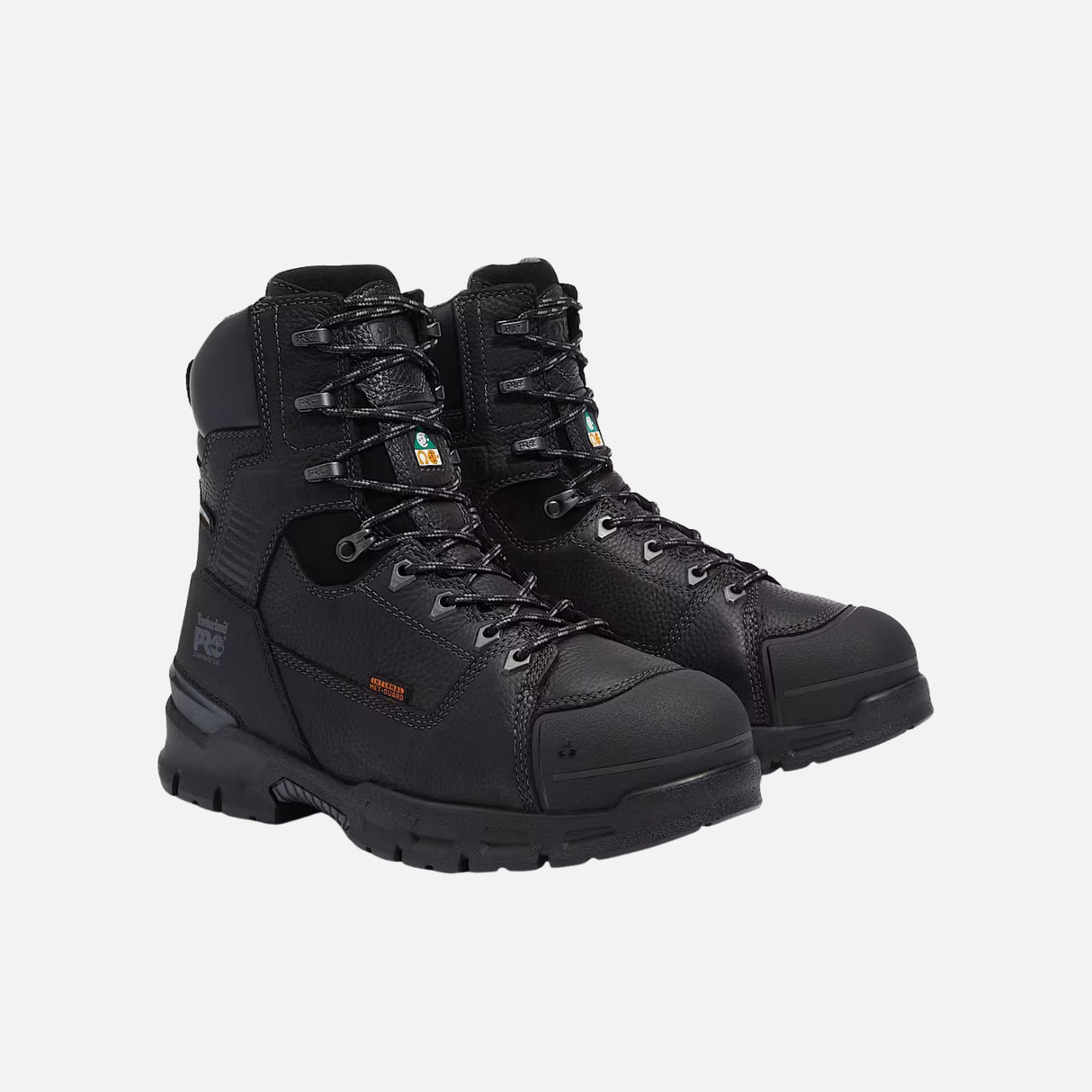 Bottes de travail Timberland Endurance EV noires, imperméables avec protection métatarsienne et embout composite.