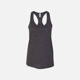 Camisole à dos nageur Bella + Canvas en gris foncé, vêtement pour femme, tissu doux et ajusté, vue de face.