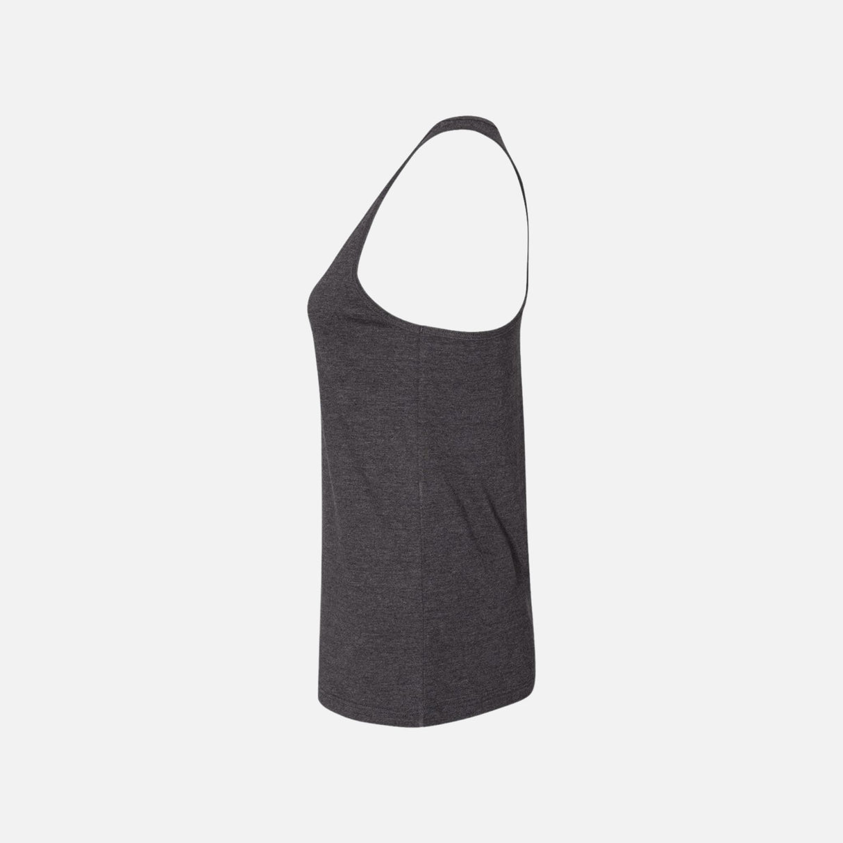 Camisole racerback gris foncé Bella + Canvas, vêtement pour femmes, vue de face sur fond blanc.