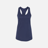 Camisole racerback bleu marine Bella + Canvas, vêtement pour homme ou femme, vue de devant, tissu doux et ajusté.