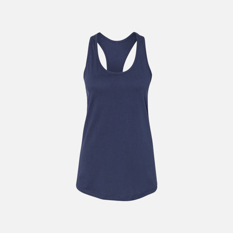 Camisole racerback bleu marine Bella + Canvas, vêtement pour homme ou femme, vue de devant, tissu doux et ajusté.