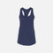 Camisole racerback bleu marine Bella + Canvas, vêtement pour homme ou femme, vue de devant, tissu doux et ajusté.