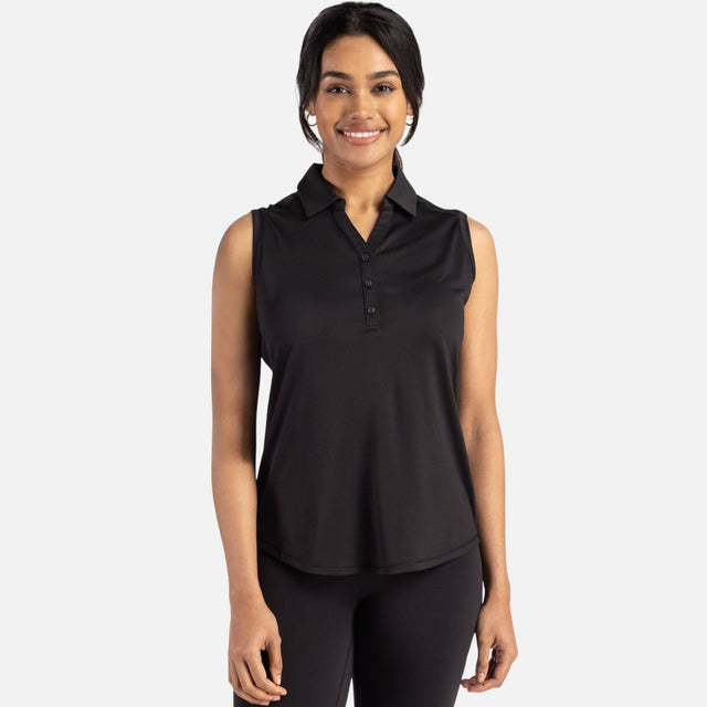 Camisole pour femme Cutter&Buck, style polo, en noir, vêtement-chandails, tissu confortable, vue de face.