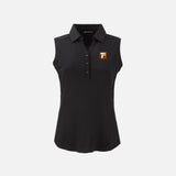 Camisole pour femme Cutter & Buck, polo noir, tissu léger, col en V, style élégant et confortable.