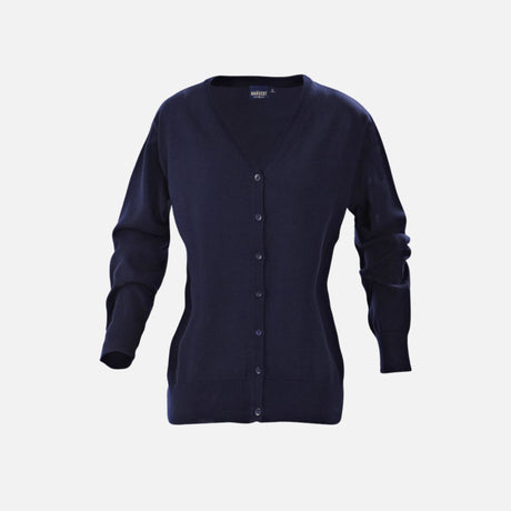 Cardigan à boutons pour femme James Harvest, veste en molleton marine avec col et manches longues.