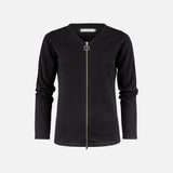 Cardigan zippé pour femme James Harvest en tricot noir, veste confortable et élégante pour toutes les occasions.