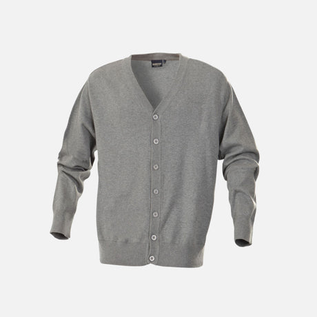 Cardigan homme gris James Harvest, veste élégante et confortable pour homme, en tissu doux avec col en V et manches longues.