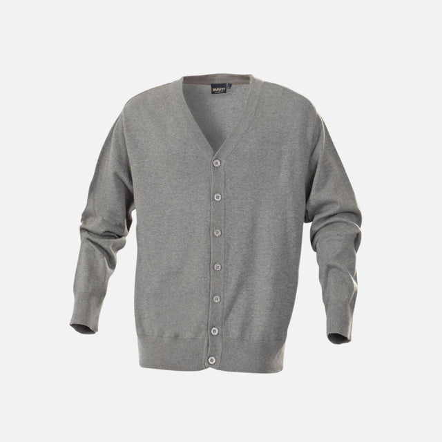Cardigan homme gris James Harvest, veste élégante et confortable pour homme, en tissu doux avec col en V et manches longues.