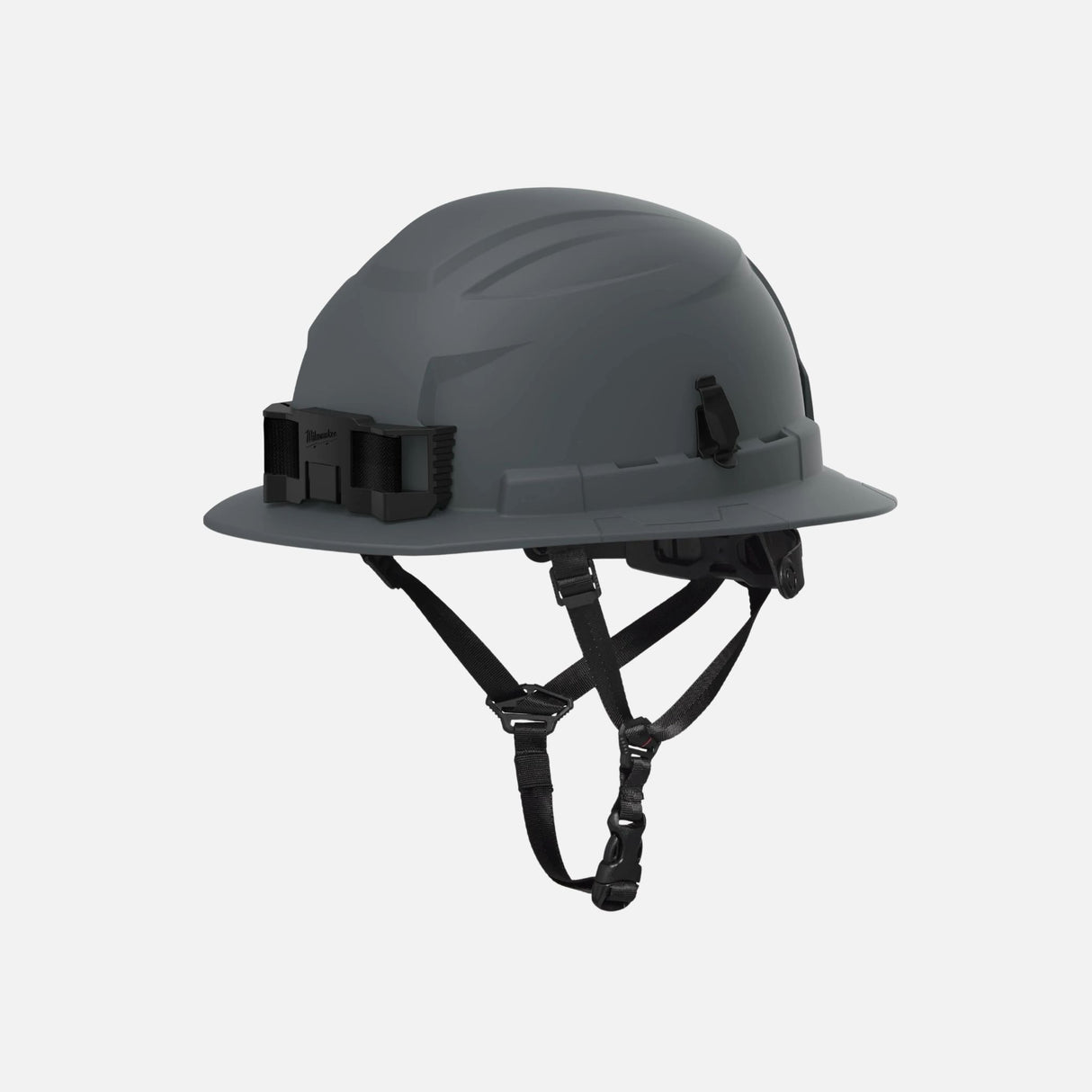 Casque de sécurité Milwaukee de type 2 à bord complet, classe E, gris, conçu pour la protection individuelle sur chantier.