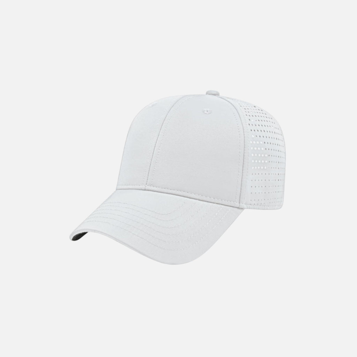 Casquette en polyester perforé blanche DML Creation, accessoire de mode avec logo Cap America, vue de face.