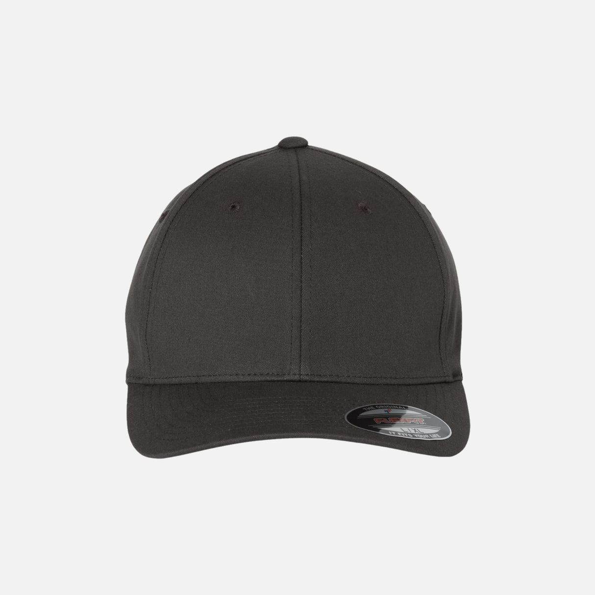 Casquette Flexfit à filet structurée six panneaux de couleur gris foncé, accessoire pour le sport ou le style décontracté.