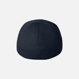 Casquette à filet structurée Flexfit 5001 marine avec six panneaux, vue de face, détails du tissu et de la conception.