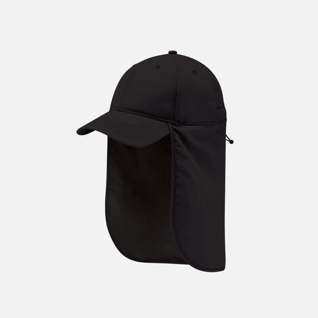 Casquette AJM International pleine couverture avec protège-nuque noire, accessoire pour protection solaire et confort.