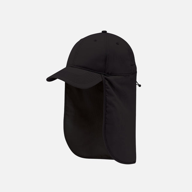 Casquette AJM International pleine couverture avec protège-nuque noire, accessoire pour protection solaire et confort.