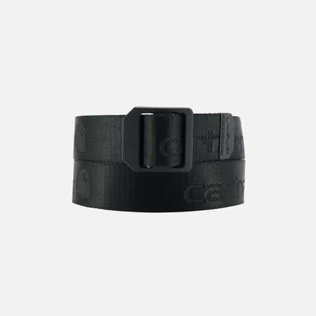 Ceinture à sangle en nylon Carhartt noire, accessoire robuste avec ajustement rapide, idéale pour un style pratique et durable.