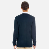 Cardigan boutonné marin Harriton en laine bleue, manches longues et coupe classique, vêtement chaud et confortable.