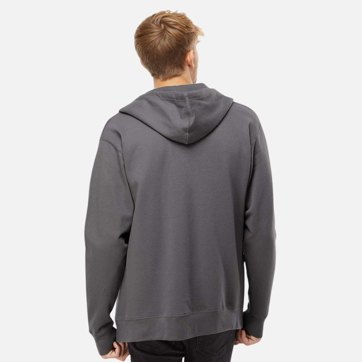 Chandail à capuche zippé en molleton gris foncé de la marque Independent Trading Co., vêtement-capuchons-corpo, vue de face.