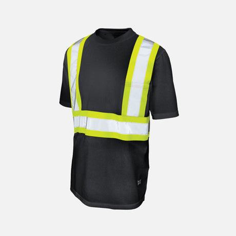 T-shirt de sécurité à manches courtes et poches Tough Duck noir, vêtements de sécurité et visibilité, pour le travail.
