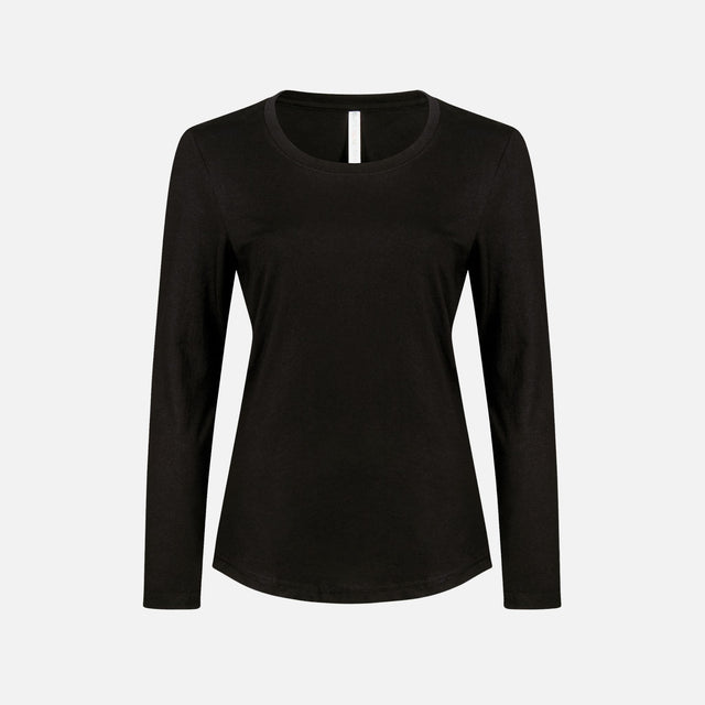 T-shirt à manches longues noir ATC EuroSpun, modèle ATC8015L, en coton doux, porté sur mannequin.