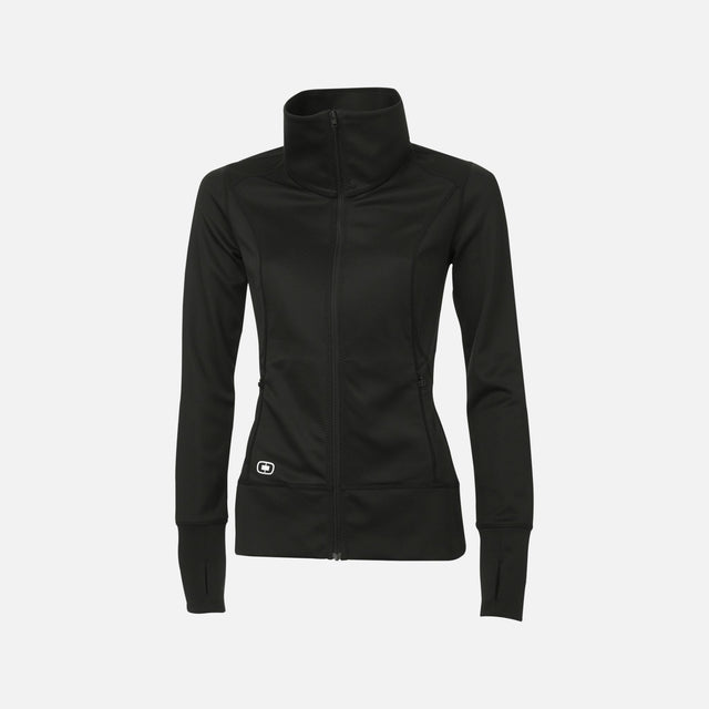 Veste légère noire OGIO LOE700 avec manches longues, vêtement de veste pour un style décontracté et confortable.