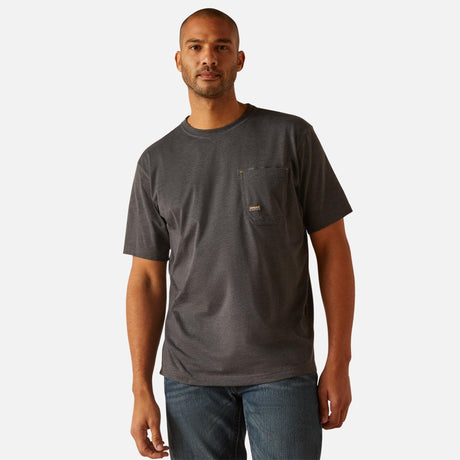 T-shirt à manches courtes Ariat en coton gris charbon, vêtement décontracté et confortable, style fonctionnel pour toutes activités.