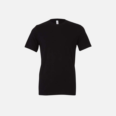 T-shirt à manches courtes unisexe Bella + Canvas 3001 noir, vêtement en coton léger et confortable, porté sur mannequin.