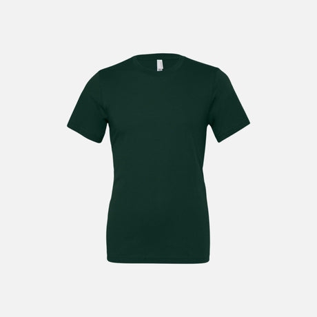 T-shirt à manches courtes unisexe Bella + Canvas 3001 vert forêt, vêtement décontracté en coton doux, vue de face.