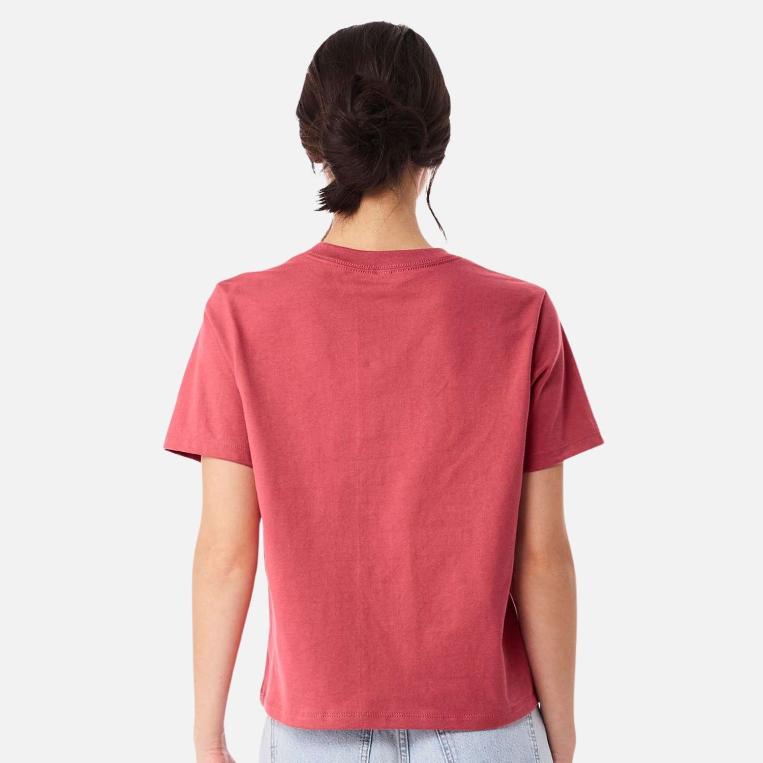 Chandail-manches-courtes-Bella-Canvas-S_S-6110-rouge-vintage-derrière-mannequin