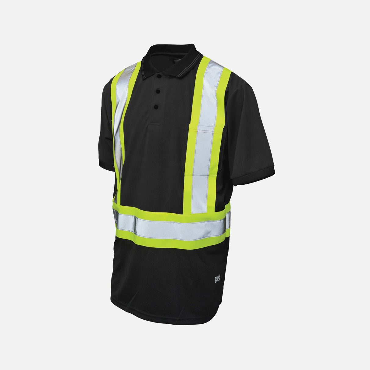 Polo haute visibilité noir Tough Duck avec manches courtes, vêtements de sécurité pour une meilleure visibilité.