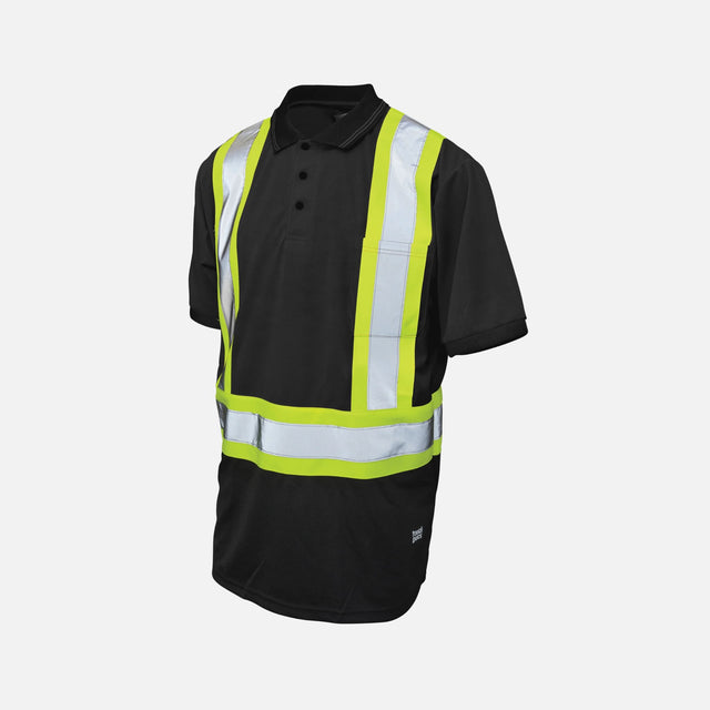 Polo haute visibilité noir Tough Duck avec manches courtes, vêtements de sécurité pour une meilleure visibilité.