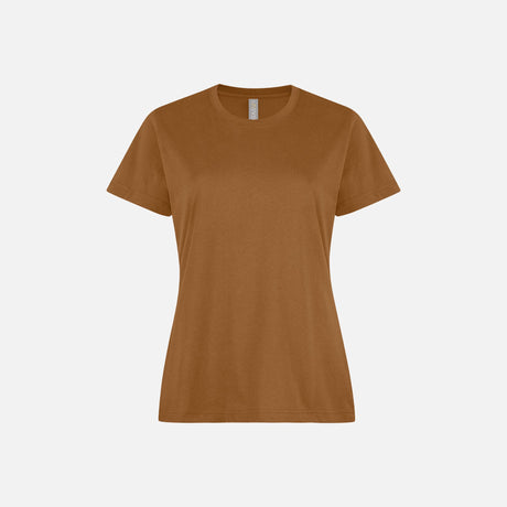 T-shirt femme en coton filé ATC 24EVERL de couleur caramel, manches courtes, vue de face.