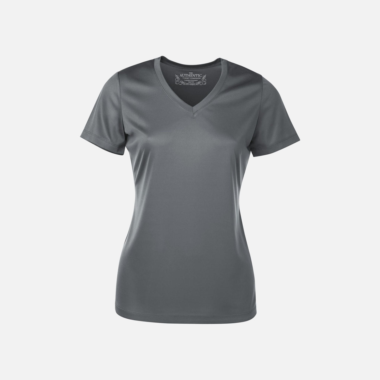 T-shirt performance pour femme avec col en V, manches courtes, en tissu léger de marque ATC, couleur charbon