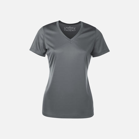 T-shirt performance pour femme avec col en V, manches courtes, en tissu léger de marque ATC, couleur charbon
